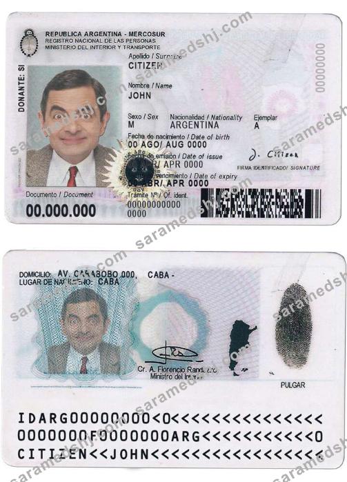 Argentina ID card template in PSD format, fully editable, with all fonts, 2020 – present